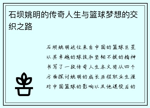 石坝姚明的传奇人生与篮球梦想的交织之路